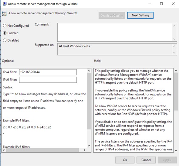 Allow remote server management through WinRM