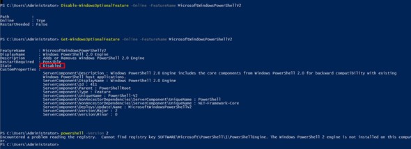 Powershell 2.0 Devre Dışı